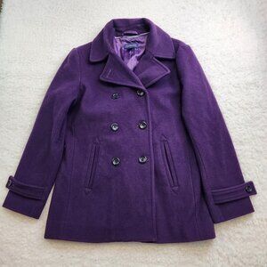 Lands End Peacoat Jacket 6 Purple Double Breasted Pockets Dress Collar Structure